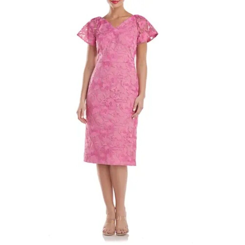JS Collections Natasha Flutter Sleeve Pink Lace Dress, size 6